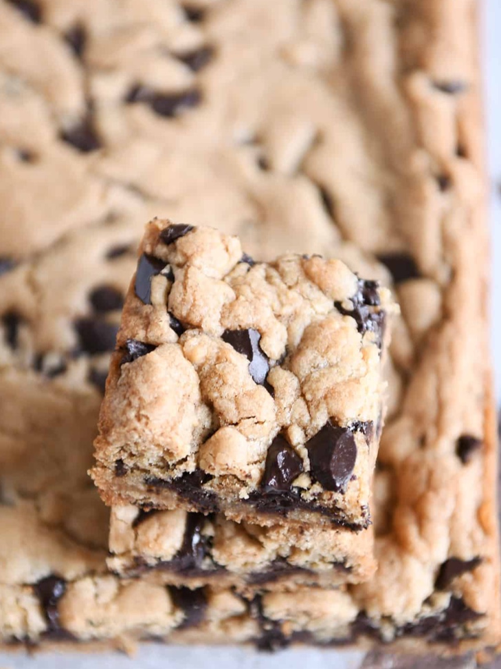 Thick and chewy chocolate chip cookie bars
